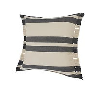Gray and Cream Striped Fringe Cotton Pillow