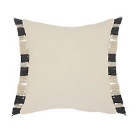 Gray and Cream Striped Fringe Cotton Pillow