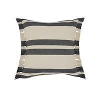 Gray and Cream Striped Fringe Cotton Pillow