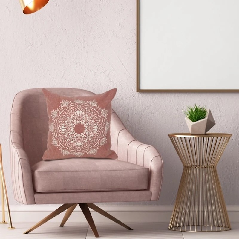 Dusty Rose and White Mandala Pillow