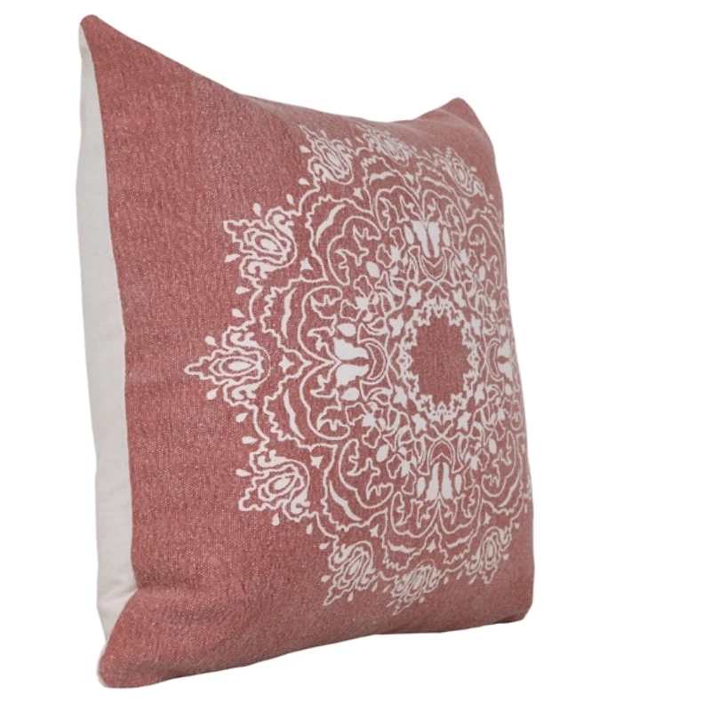 Dusty Rose and White Mandala Pillow
