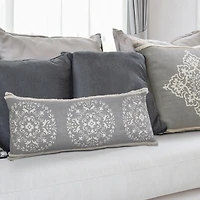 Gray and White Mandala Lumbar Pillow