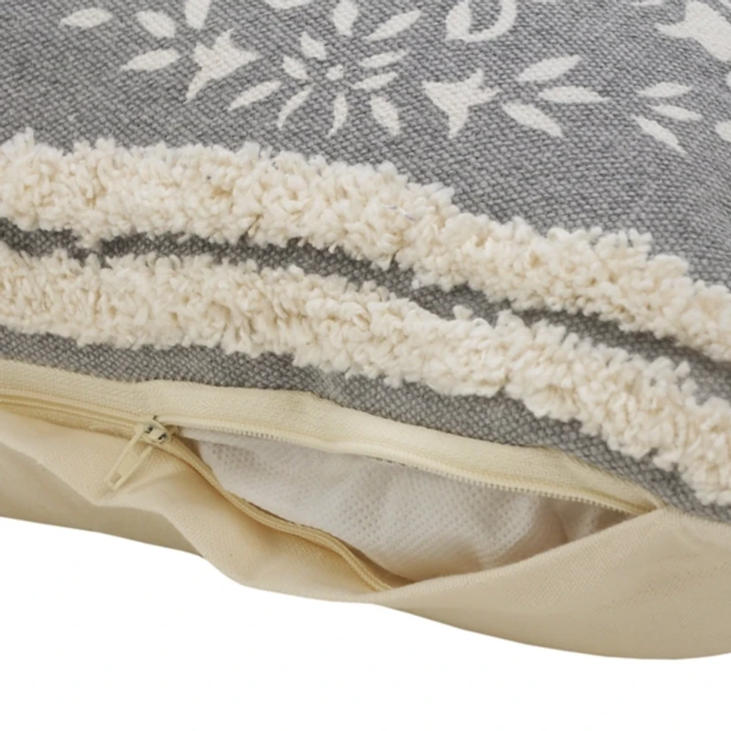 Gray and White Mandala Lumbar Pillow