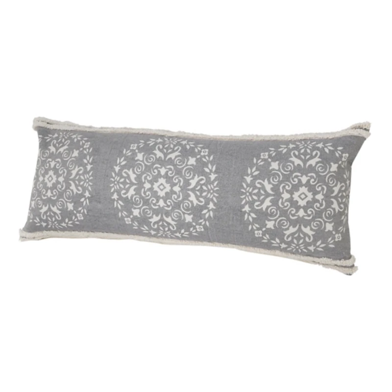 Gray and White Mandala Lumbar Pillow