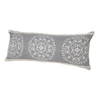 Gray and White Mandala Lumbar Pillow