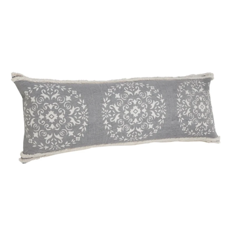 Gray and White Mandala Lumbar Pillow