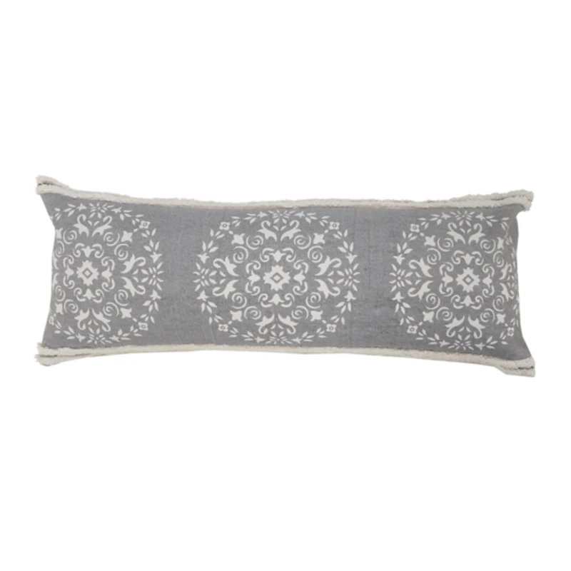 Gray and White Mandala Lumbar Pillow