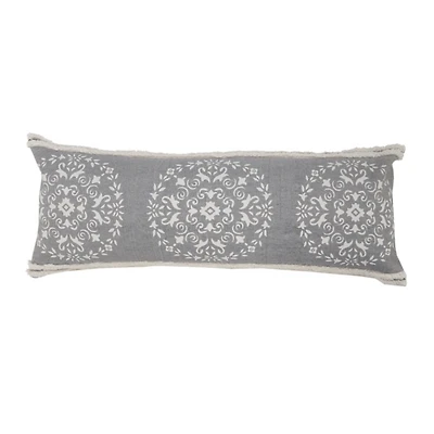 Gray and White Mandala Lumbar Pillow