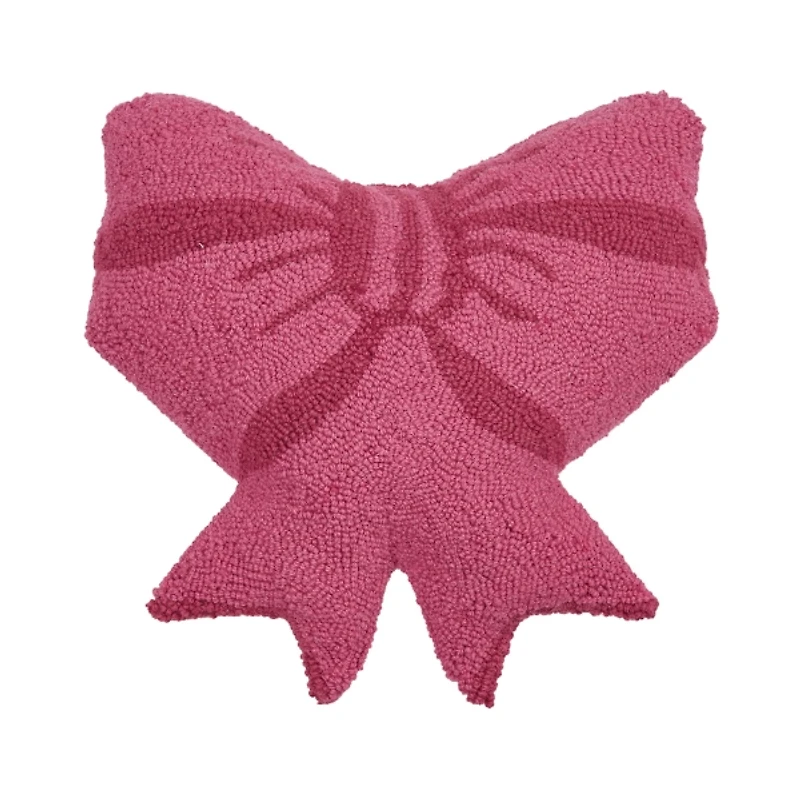 Pink Bow Shaped Hooked Wool Pillow