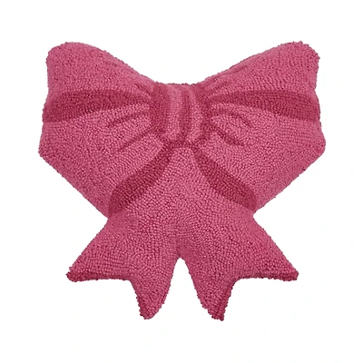 Pink Bow Shaped Hooked Wool Pillow