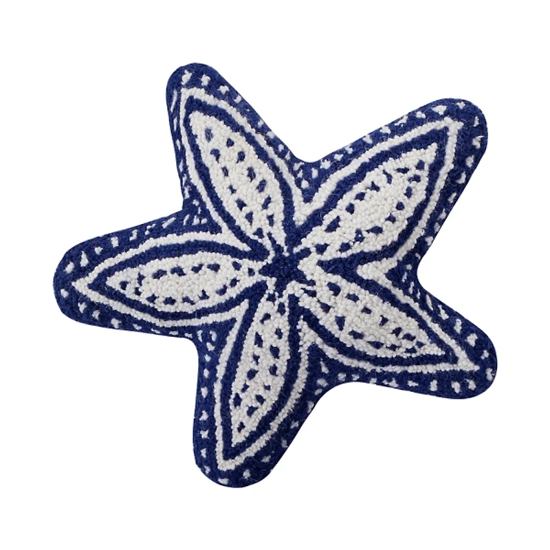 Blue and White Starfish Shaped Hooked Pillow
