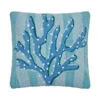 Blue Coral Stripe Hooked Pillow