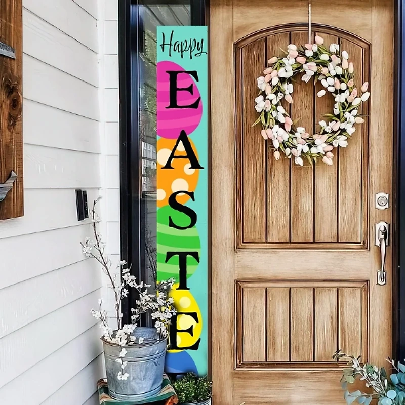 Teal Happy Easter Eggs Porch Board