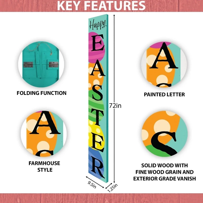 Teal Happy Easter Eggs Porch Board