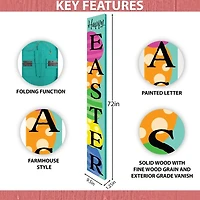 Teal Happy Easter Eggs Porch Board