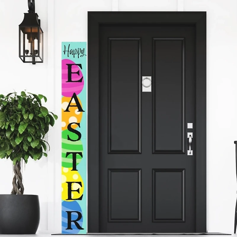 Teal Happy Easter Eggs Porch Board