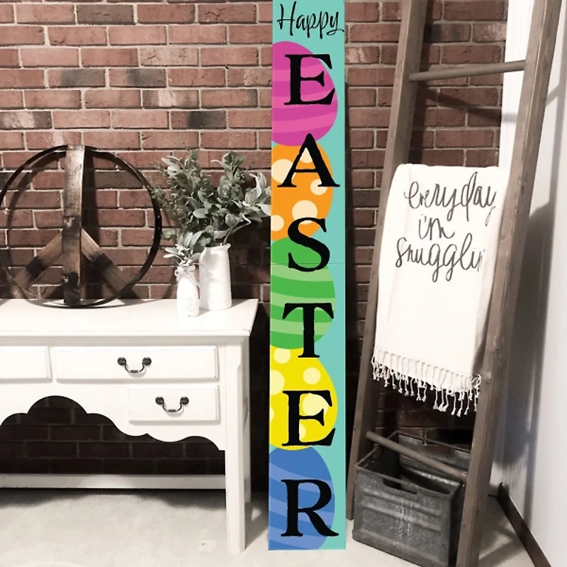 Teal Happy Easter Eggs Porch Board