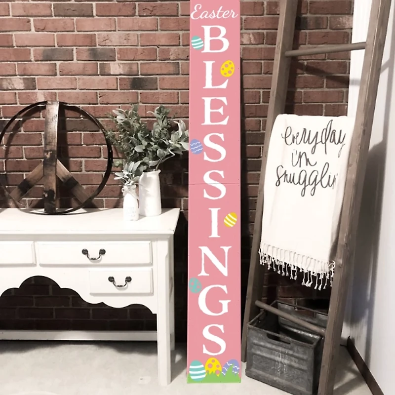 Pink Easter Blessings Porch Board