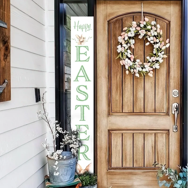 White Happy Easter Bunny Porch Board