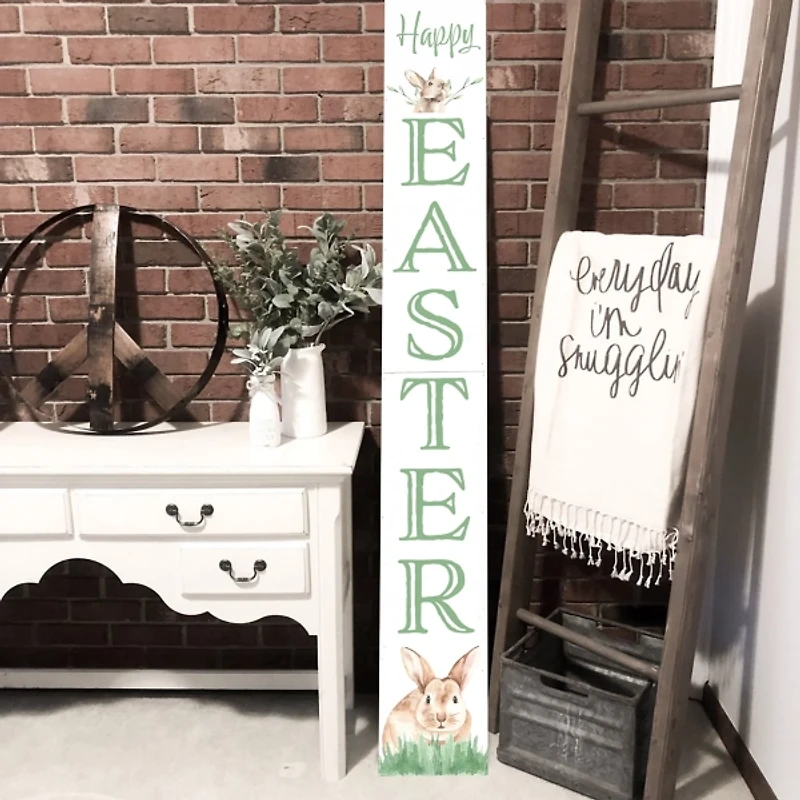 White Happy Easter Bunny Porch Board