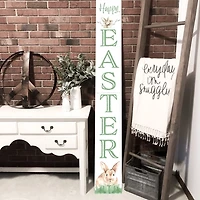 White Happy Easter Bunny Porch Board