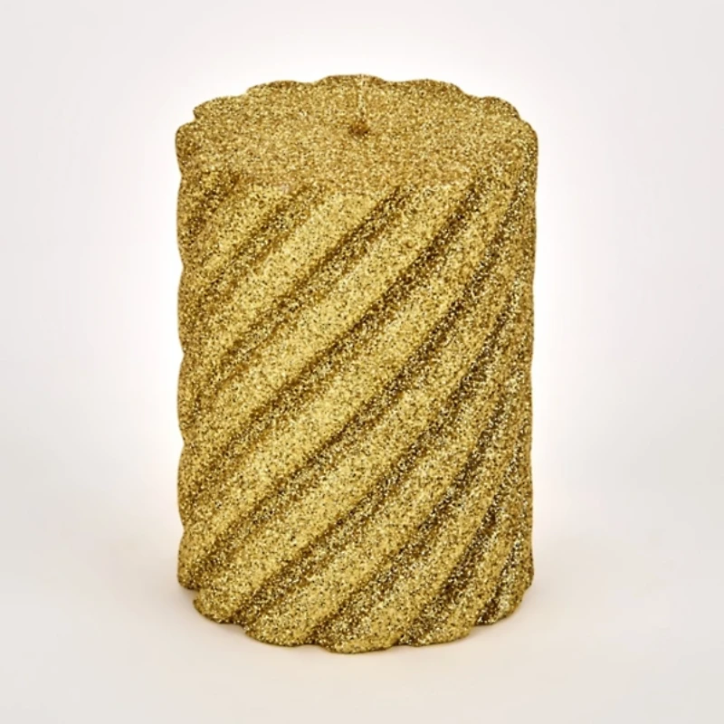 Gold Glitter Spiral Pillar Candle