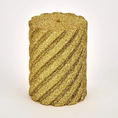 Gold Glitter Spiral Pillar Candle