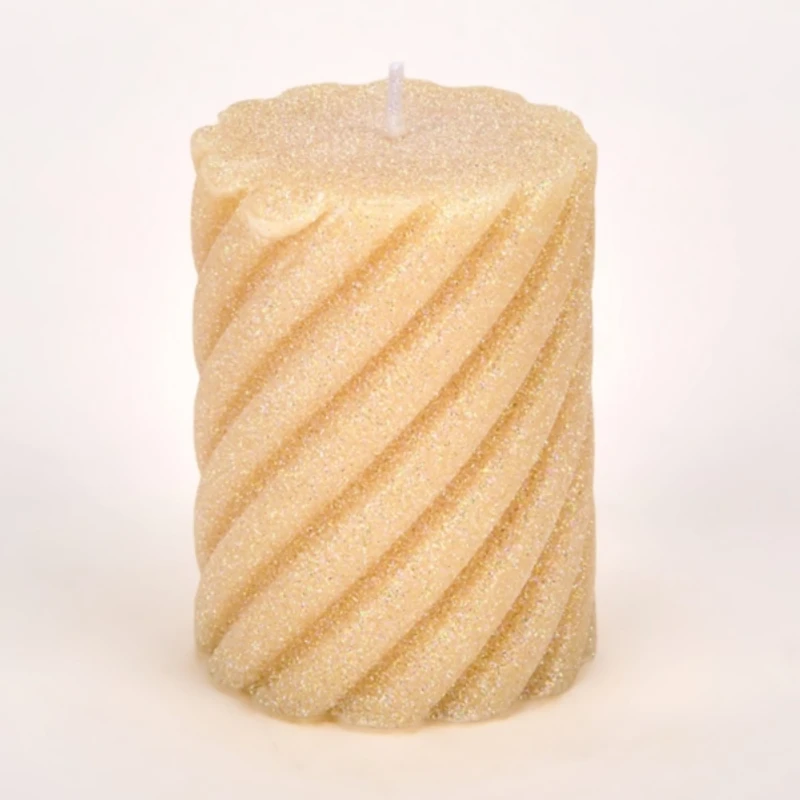 White Glitter Spiral Pillar Candle