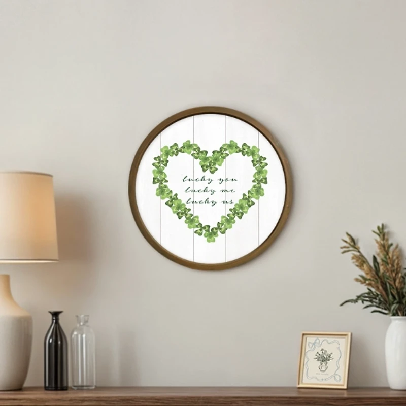 Lucky Us Round Framed Wall Plaque