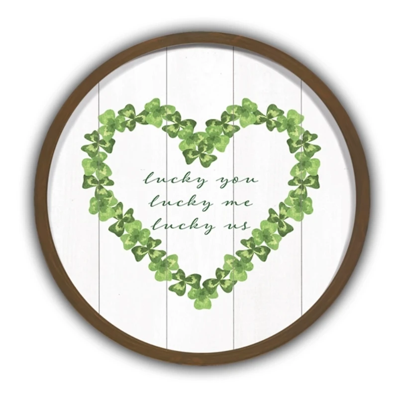 Lucky Us Round Framed Wall Plaque