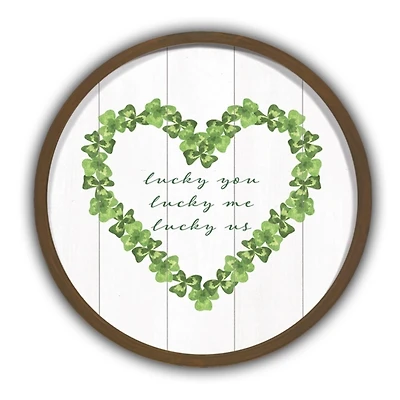 Lucky Us Round Framed Wall Plaque