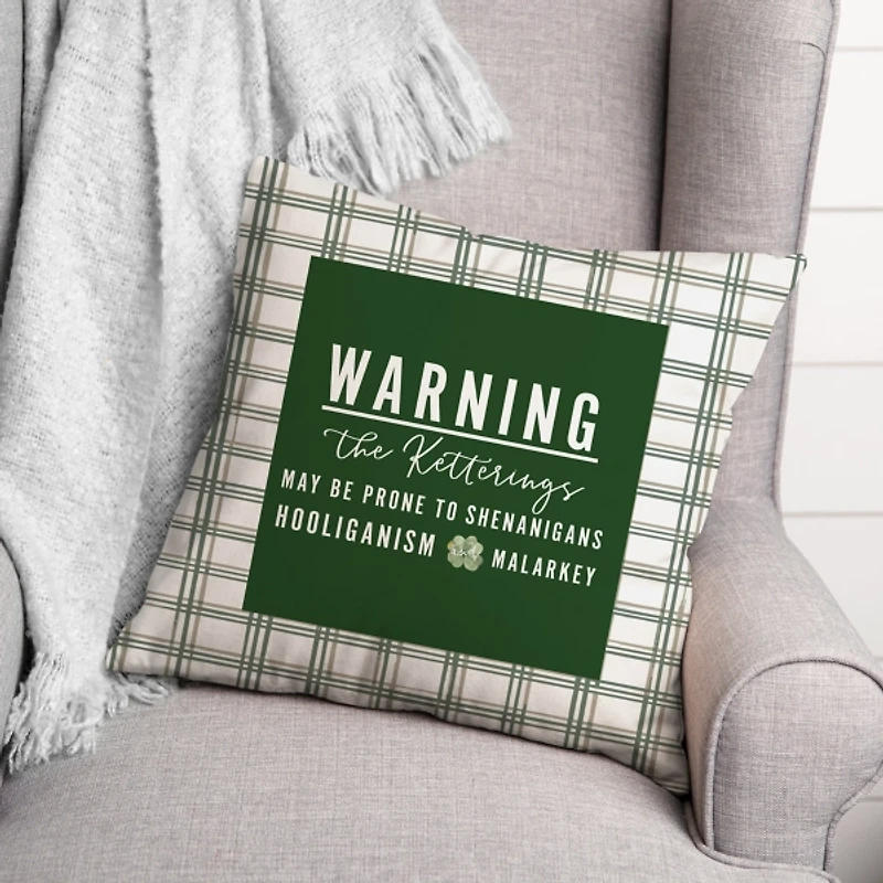 Personalized St. Patricks Day Warning Pillow