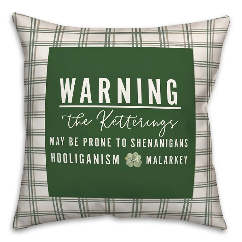 Personalized St. Patricks Day Warning Pillow