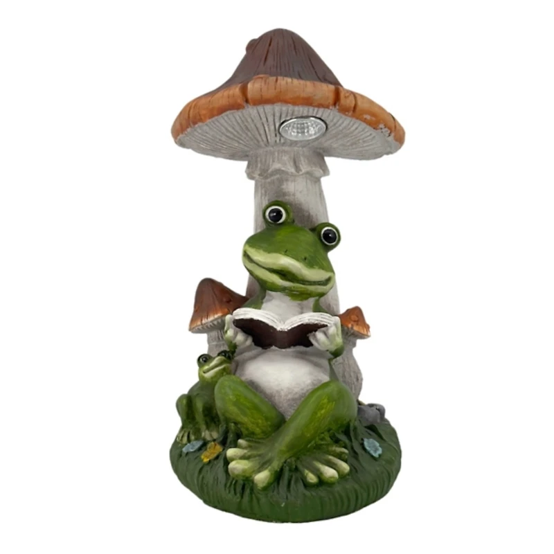 Solar Light Reading Frog Garden Statue