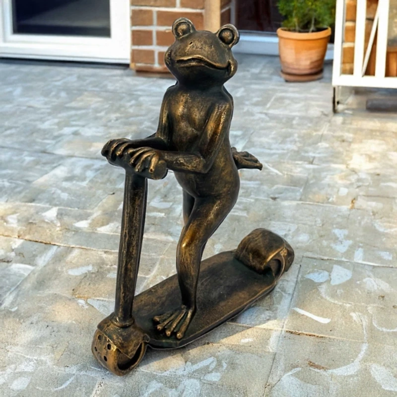 Bronze Frog on a Scooter Garden Statue