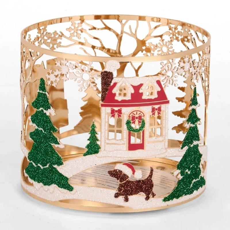 Gold Holiday House 3-Wick Jar Candle Holder