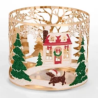 Gold Holiday House 3-Wick Jar Candle Holder