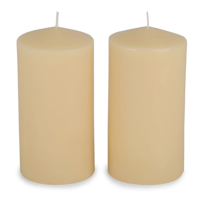 3x6 Ivory Unscented Pillar Candles, Set of 2