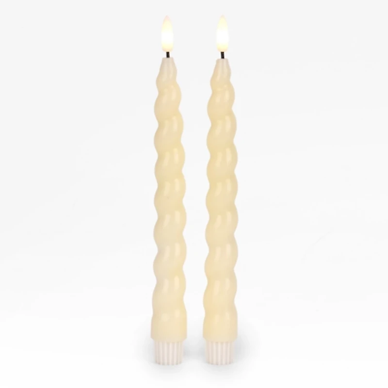 LED Ivory Twisted Taper Candles, Set of 2