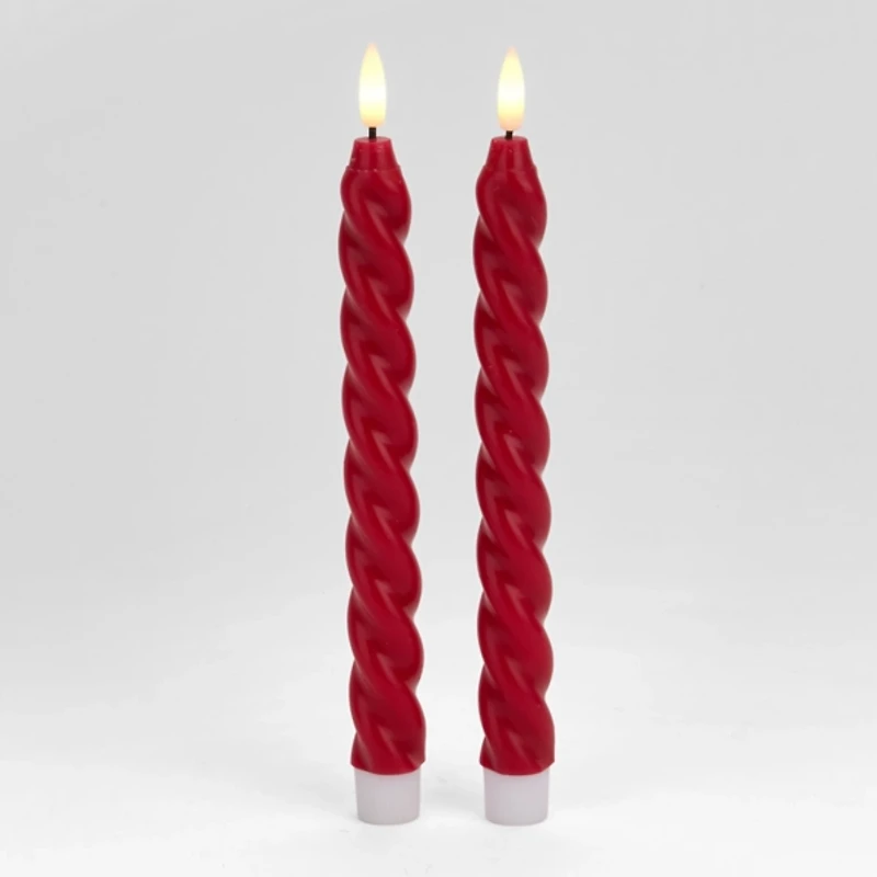 LED Red Twisted Taper Candles, Set of 2