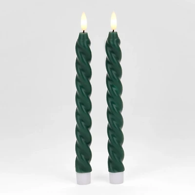 LED Green Twisted Taper Candles, Set of 2