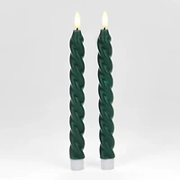 LED Green Twisted Taper Candles, Set of 2