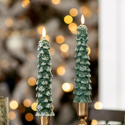 LED Flocked Tree Taper Candles, Set of 2