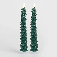 LED Flocked Tree Taper Candles, Set of 2