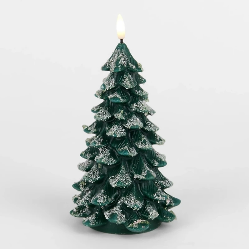 LED Flocked Tree Pillar Candle, 7 in.
