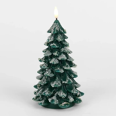 LED Flocked Tree Pillar Candle, 7 in.
