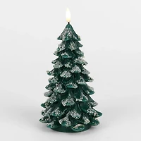 LED Flocked Tree Pillar Candle, 7 in.