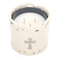 Gray Cross Ceramic 3-Wick Jar Candle Holder