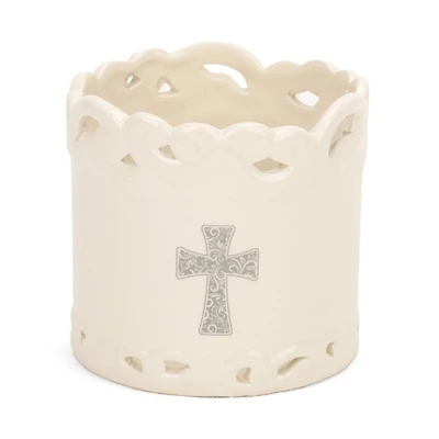 Gray Cross Ceramic 3-Wick Jar Candle Holder
