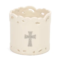 Gray Cross Ceramic 3-Wick Jar Candle Holder